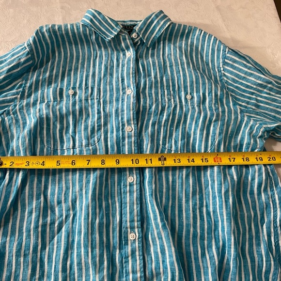 Lauren Ralph Lauren Blue Label Linen Button Front Shirt Stripe Women Size Large - Picture 8 of 10